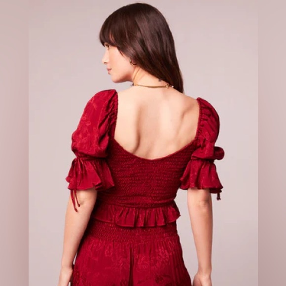 NWT Band of The Free LEA RHUBARB SMOCKED CROP TOP Bohemian Puffed Sleeves - Picture 4 of 5